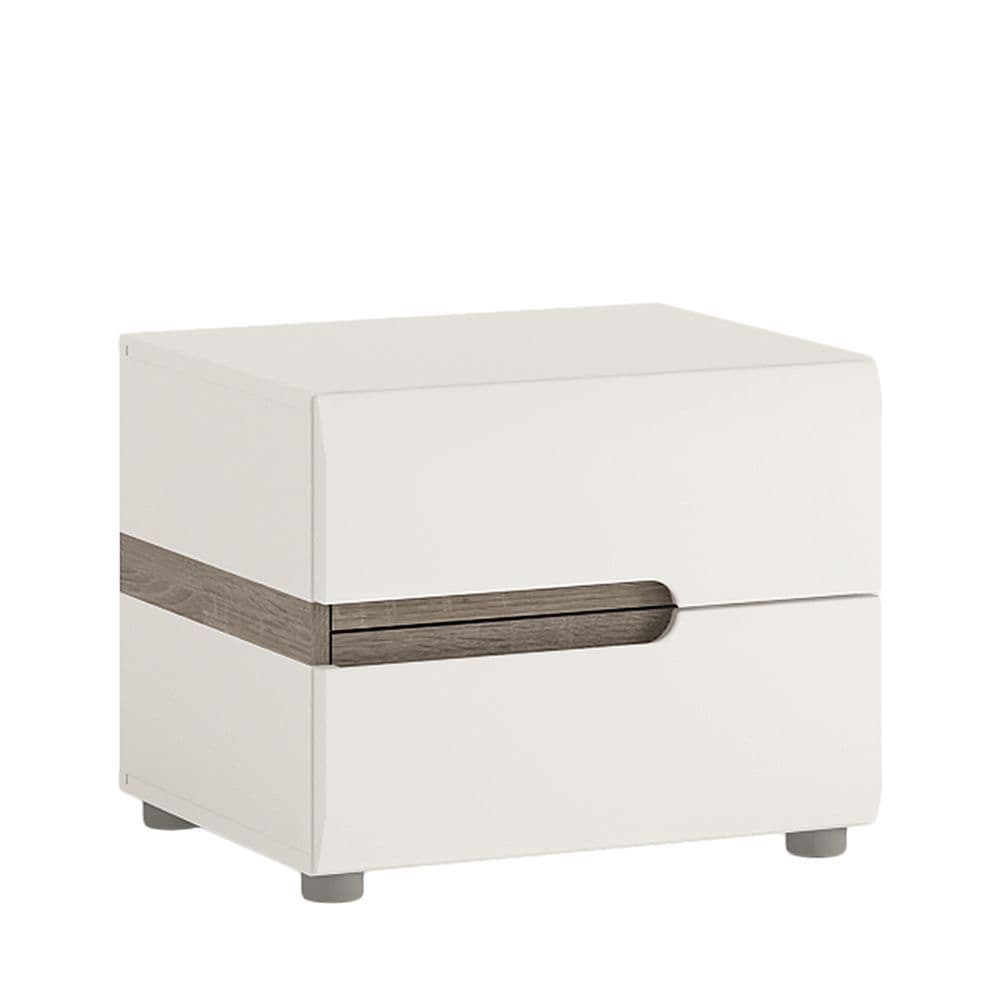 Brompton 2 Drawer Bedside in White with oak trim